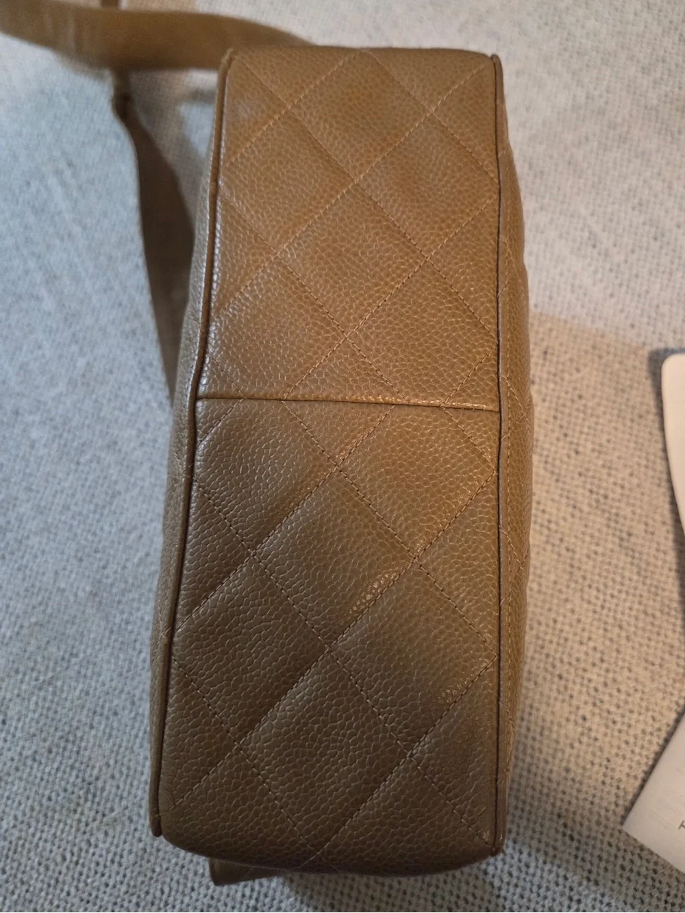 Rare Chanel sand beige caviar leather straight flap shoulder bag 24k gold - Picture 9 of 17